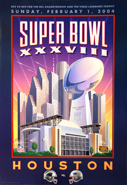 Super Bowl XXXVIII (Houston 2004) Official Theme Art Poster - Action Images  – Sports Poster Warehouse