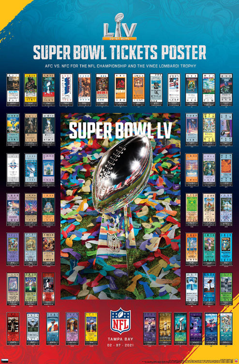 Super Bowl LV (Tampa 2021) Official SUPER TICKETS Game History Poster –  Sports Poster Warehouse