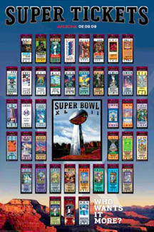 Super Bowl History "Super Tickets XLII" (2008) Official NFL Poster - Action Images Inc.