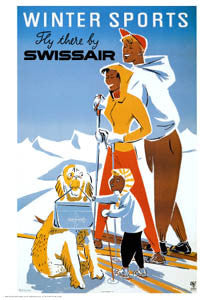 Winter Sports by Swissair (Skiing Poster c.1953) - A.A.C.
