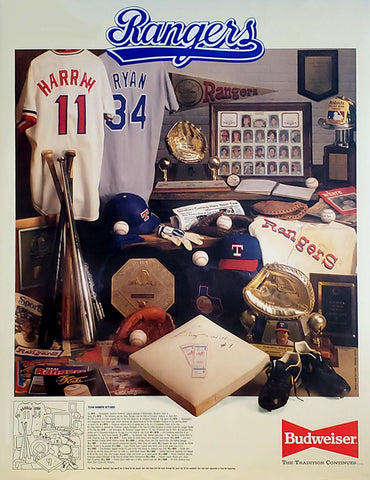 Texas Rangers Baseball Historic Collage 1971-89 Poster - Budweiser/Rangers 1989