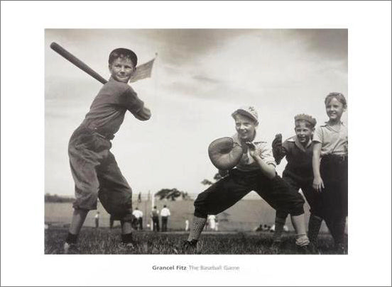 Kids Baseball "The Baseball Game" Classic Black-and-White Poster Print - O.v.H. Designs