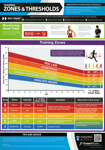 Training Zones and Cardio Thresholds Fitness Training Wall Chart Poster (w/QR Code)
