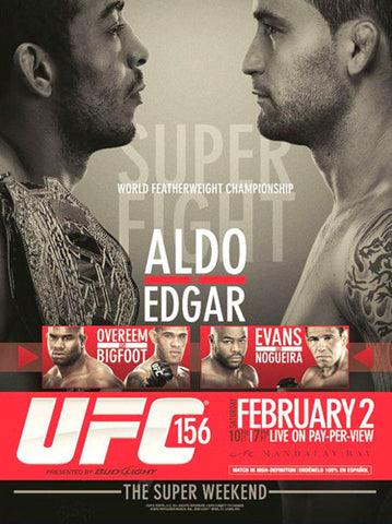 UFC 156 Official Fight Bill Poster (Aldo vs. Edgar; Overeem; Evans, Las Vegas 2/2/2013)