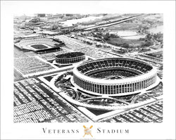 Veterans Stadium Black-and-White Aerial Classic c.1971 w/Spectrum and JFK Poster Print - Image Source