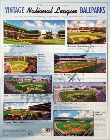 Vintage National League Ballparks Poster (8 Classic Stadiums) - Bill Goff Inc.