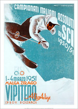 Italian Ski Championships 1951 Tyrolean Alps Vintage Poster Reproduction - Editions Clouets