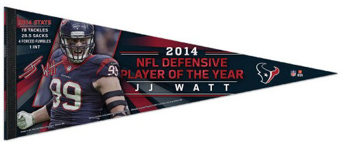 J.J. Watt 2014 NFL Defensive Player of the Year Houston Texans Premium Felt Collector's Pennant