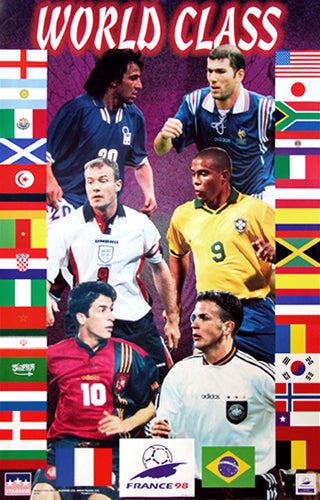 World Cup Soccer 1998 "World Class" Poster (32 Nations, 6 Superstars) - Starline Inc.