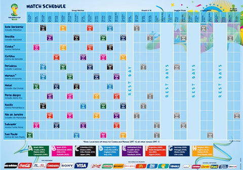 FIFA World Cup 2014 Brazil Official MATCH SCHEDULE Poster