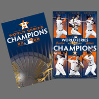 Astros 2022 World Series Champions pennant hung outside Minute Maid Park