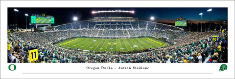 Oregon Ducks Football Autzen Stadium Game Night Panoramic Poster Print - Blakeway