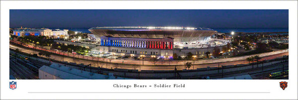 Chicago Bears Soldier Field NFL Game Night Exterior Panoramic Poster - Blakeway 2023