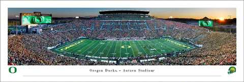 Oregon Ducks Football Autzen Stadium Game Night Panoramic Poster Print - Blakeway 2024