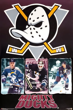 Mighty Ducks of Anaheim "Freeze Frames" (Kariya, Hebert, Selanne) Poster - Costacos 1996