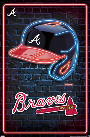 Atlanta Braves Official MLB Baseball Logo Helmet Wordmark Team Poster - Costacos Sports