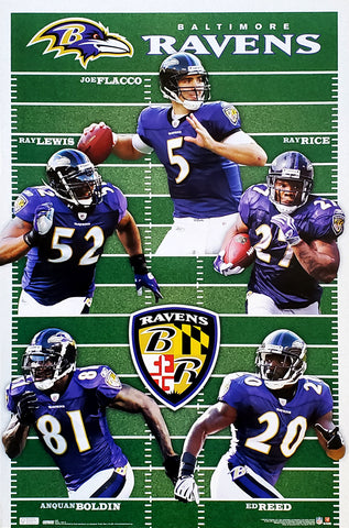 Baltimore Ravens "Gridiron Five" NFL Action Poster (Flacco, Lewis, Reed, Rice, Boldin) - Costacos Sports