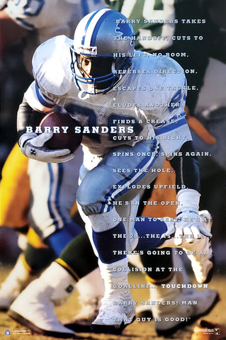 Barry Sanders "This Guy Is Good" Detroit Lions 1996 NFL Football Theme Action Poster - Costacos Final Stock Collection