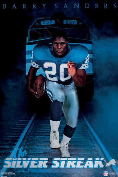 Barry Sanders "The Silver Streak" Detroit Lions NFL Football Theme Action Poster - Costacos Brothers 1990