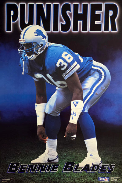 Bennie Blades "Punisher" Detroit Lions Vintage 1993 Original NFL Theme Action Poster - Costacos Final Stock Collection