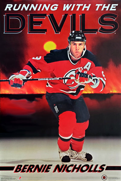 Bernie Nicholls "Running with the Devils" New Jersey Devils 1994 NHL Theme Action Poster - Costacos Final Stock Collection