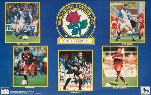 Blackburn Rovers FC 1995 EPL Football Poster (Shearer, Newell, Flowers, Le Saux, Sutton) - Starline 1995