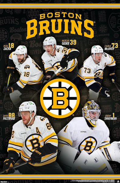 Boston Bruins "Five Stars" (Zacha, Geekie, McAvoy, Pastrnak, Swayman) NHL Action Poster - Trends 2026