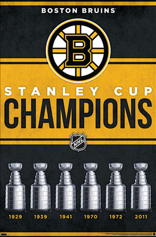 Boston Bruins 6-Time NHL Stanley Cup Champions Commemorative Poster - Costacos Sports