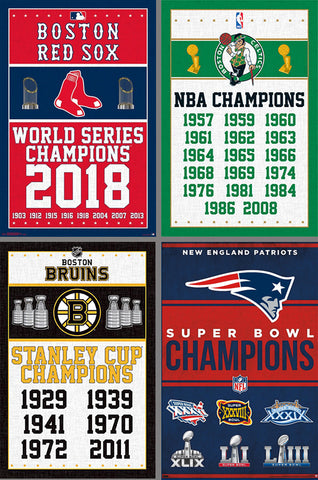 COMBO: Boston Sports Championship Years 4-Poster Set (Bruins, Patriots, Celtics, Red Sox)
