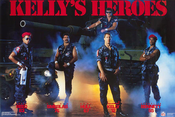 Buffalo Bills "Kelly's Heroes" Vintage Original 1988 NFL Theme Poster - Costacos Final Stock Collection