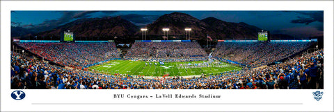 BYU Cougars LaVell Edwards Stadium Game Night Panoramic Poster Print - Blakeway 2019