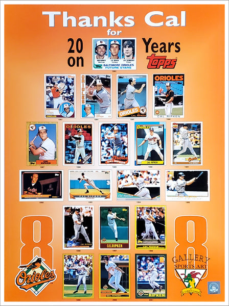 Cal Ripken Jr. "20 Years on Topps" Baltimore Orioles Baseball Card Classics POSTER - Gallery of Sports Art 2001