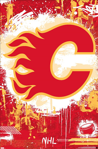 Calgary Flames Official NHL Hockey Team Dynamic Logo Wall Poster - Costacos Sports