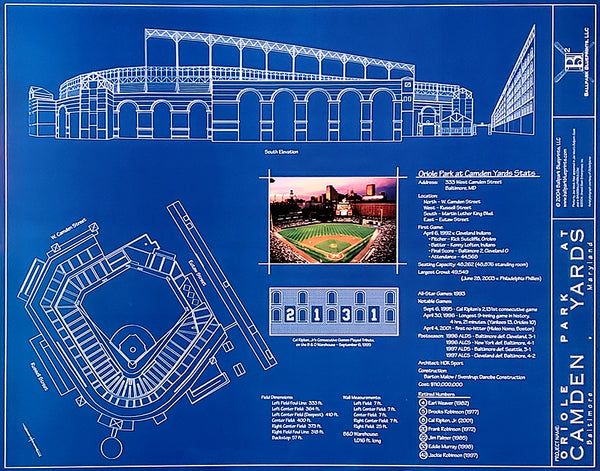 Oriole Park at Camden Yards Baltimore Orioles MLB Baseball Stadium Blueprint Poster - Ballpark Blueprints 2004