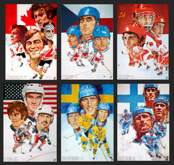Canada Cup 1976 Hockey Tournament Original 6-Poster Set (Canada, USA, USSR, Czech, Sweden, Finland)