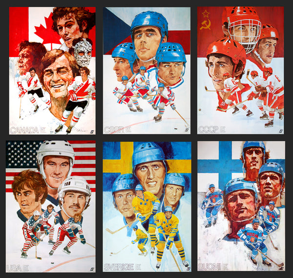Canada Cup 1976 Hockey Tournament Original 6-Poster Set (Canada, USA, USSR, Czech, Sweden, Finland)