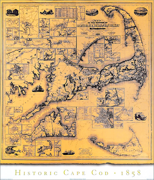 Historic Cape Cod Wall Map (1858) Poster Reproduction - Image Source International
