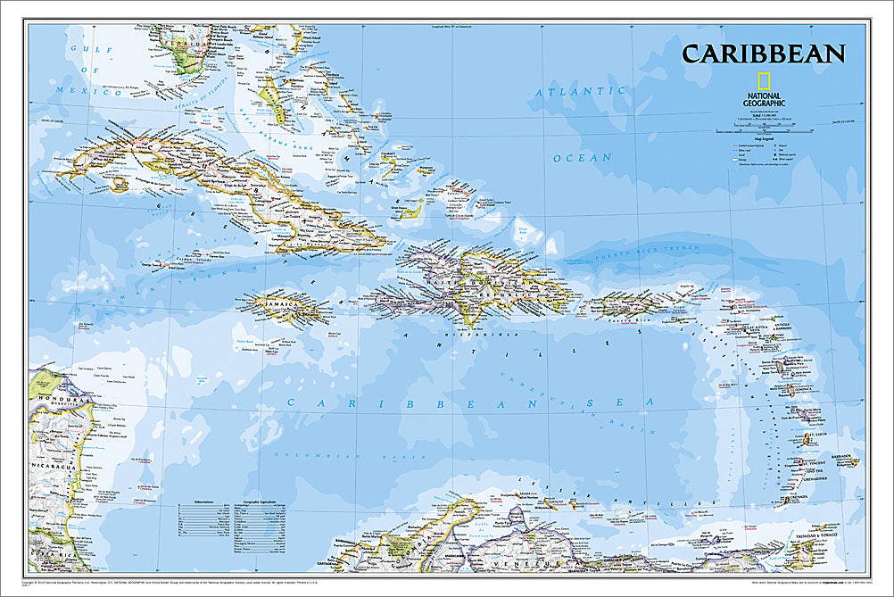 Map of THE CARIBBEAN National Geographic Classic Edition 24x36 Wall Ma ...