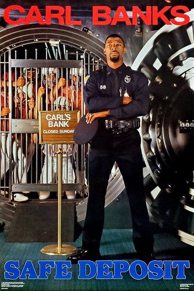 Carl Banks "Safe Deposit" New York Giants Vintage Original 1987 NFL Theme Poster - Costacos Final Stock Collection