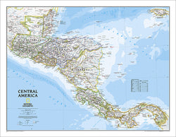 Map of CENTRAL AMERICA National Geographic Classic Edition 22x29 Wall Map Poster - NG Maps