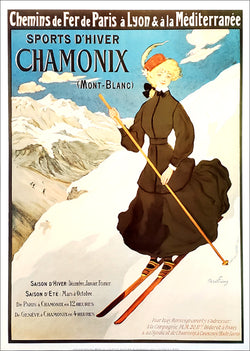 Skiing "Chamonix Femme" c.1925 Vintage French Travel Poster Reproduction - Editions Clouet