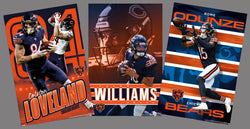 COMBO: Chicago Bears NFL Football Action 3-Poster Set (Caleb Williams, Colston Loveland, Rome Odunze Posters)
