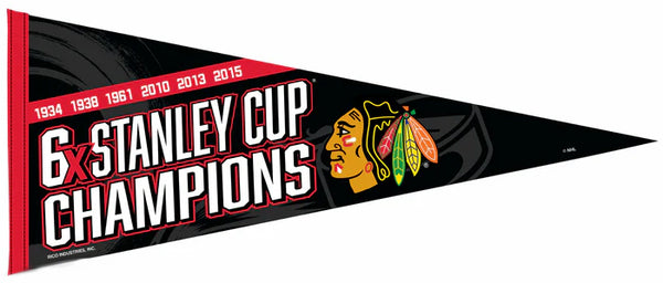 Chicago Blackhawks Hockey 6-Time NHL Stanley Cup Champions 12x30 Felt Pennant - Rico Inc.