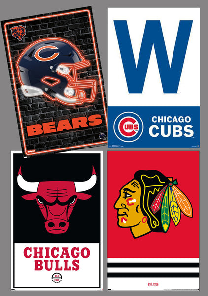 COMBO: Chicago IL Sports 4-Poster Combo (Cubs, Bears, Bulls, Blackhawks)
