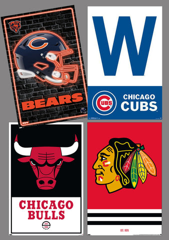 COMBO: Chicago IL Sports 4-Poster Combo (Cubs, Bears, Bulls, Blackhawks)