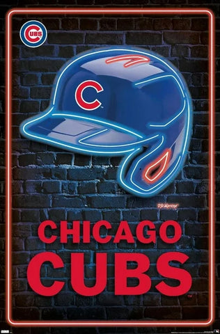 Chicago Cubs Official MLB Baseball Logo Helmet Wordmark Team Poster - Costacos Sports
