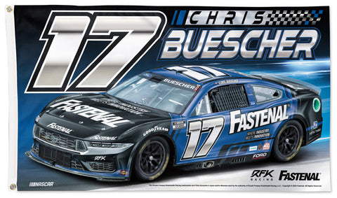 Chris Buescher Fastenal Mustang #17 Official NASCAR Deluxe-Edition 3'x5' Flag - Wincraft 2024