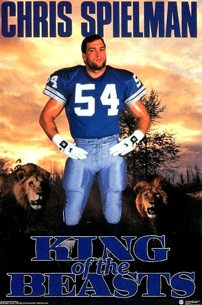 Chris Spielman "King of the Beasts" Detroit Lions Vintage Original 1990 NFL Theme Poster - Costacos Final Stock Collection
