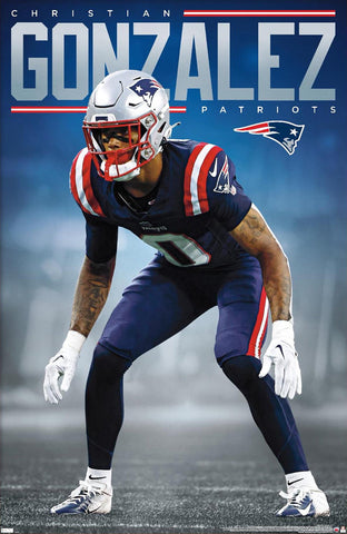 Christian Gonzalez "On The Hunt" New England Patriots Official NFL Football Wall Poster - Costacos Sports