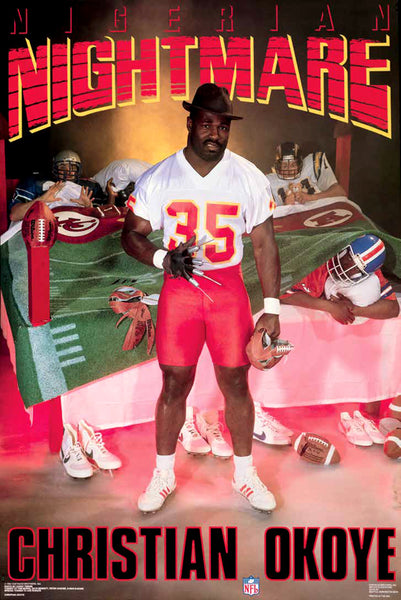 Christian Okoye "Nigerian Nightmare" Kansas City Chiefs Vintage 1990 Original NFL Theme Poster - Costacos Final Stock Collection